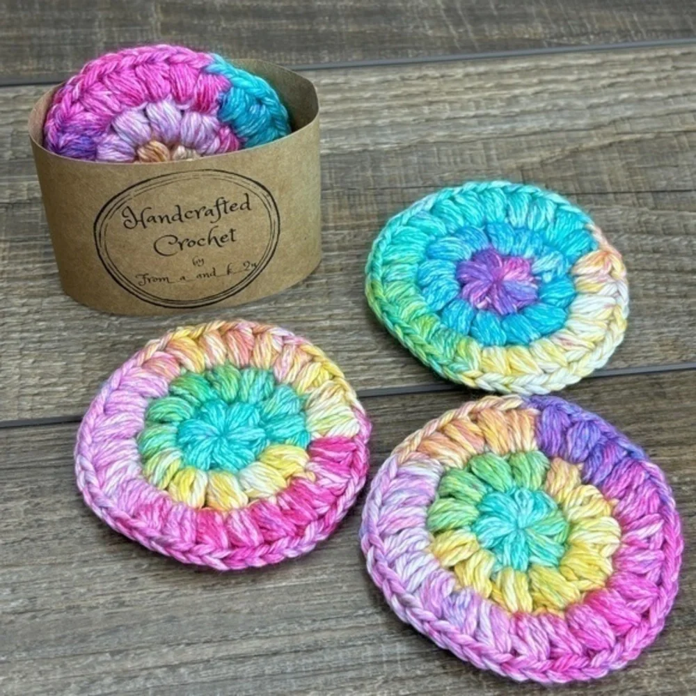 Handcrafted Crochet Face Round Makeup Remover Scrubbies‎ Set Cotton Yarn